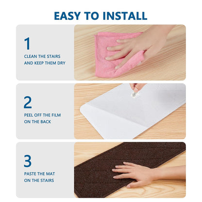 KOOTETA Stair Treads for Wooden Steps Indoor, 15 Pack 8" X 30" Non Slip Carpet Stair Treads with Reusable Adhesive for Kids Elders and Dogs, Surface Polyester TPR Backing Stair Rugs, Brown