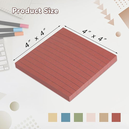 (8 Pack) Lined Sticky Notes 4x4 in Post, Vintage Colors Self Sticky Notes Pad Its Super Sticking Power Memo Pads, 4x4 Large Square Sticky Notes for Office, Home, School, Meeting