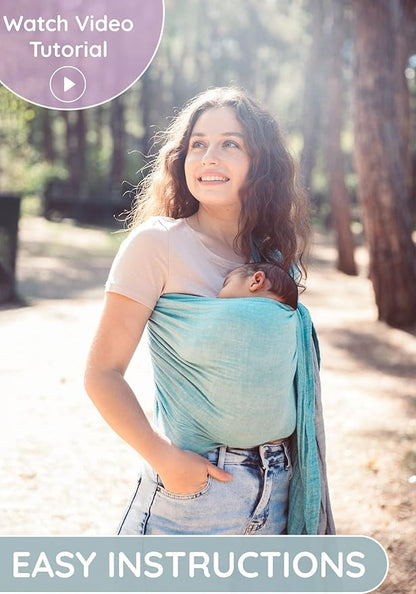 Ring Sling Baby Carrier 100 Cotton Muslin Front and Chest Newborn to Toddler Carrier and Baby Sling (Grey Turquoise)