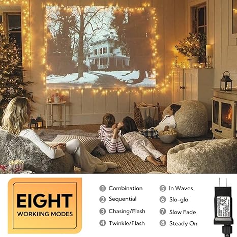 MYGOTO 33FT 100 LEDs String Lights,Green Wire Waterproof Fairy Lights 8 Modes 30V UL Certified Plug in Xmas Lights for Home, Garden, Wedding, Party, Christmas Decoration Indoor Outdoor (Warm White)
