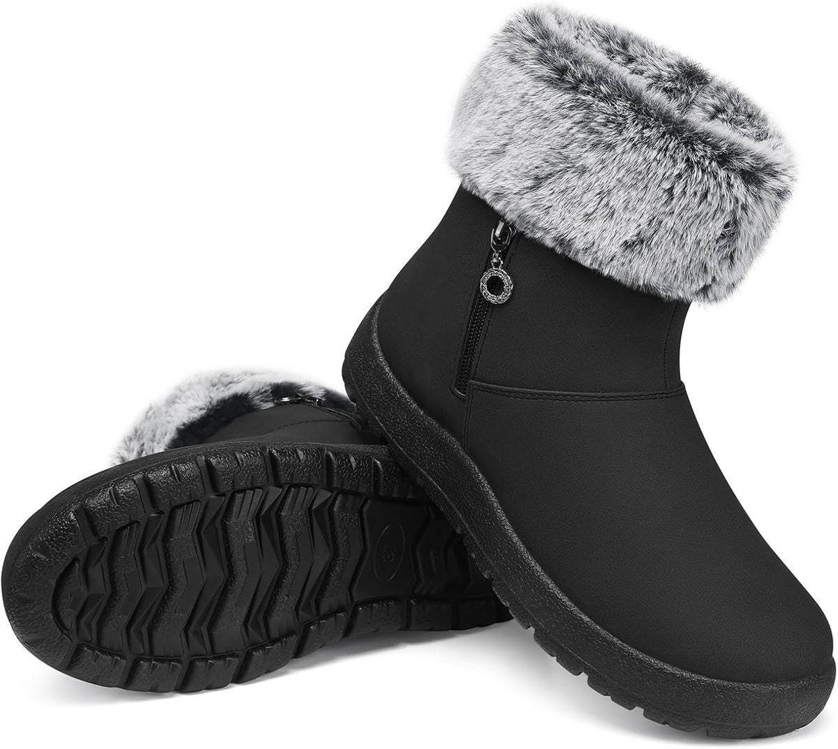 TEMOFON Women Winter Boots Waterproof: Fur Lined Ankle Booties, Wide Width Snow Boots, Warm Comfy, Walking Soft Winter Shoes Size 5-11