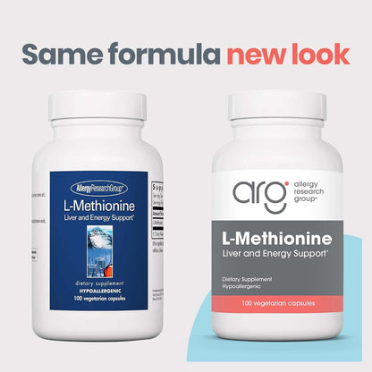 Allergy Research Group ARG L-Methionine Free Form Amino Acid, 100 Capsules | Essential Free Form Amino Acid for Liver Function and Energy Production Support, Hypoallergenic Formula