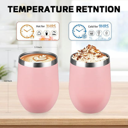 "Boss Lady" 12oz Wine Tumbler with lid, Stainless Steel Travel Mugs Stemless Double Wall Insulated Coffee Cup, Insulated Wine Glasses Travel Tumbler for Cold & Hot Drinks(Light Pink, 1)