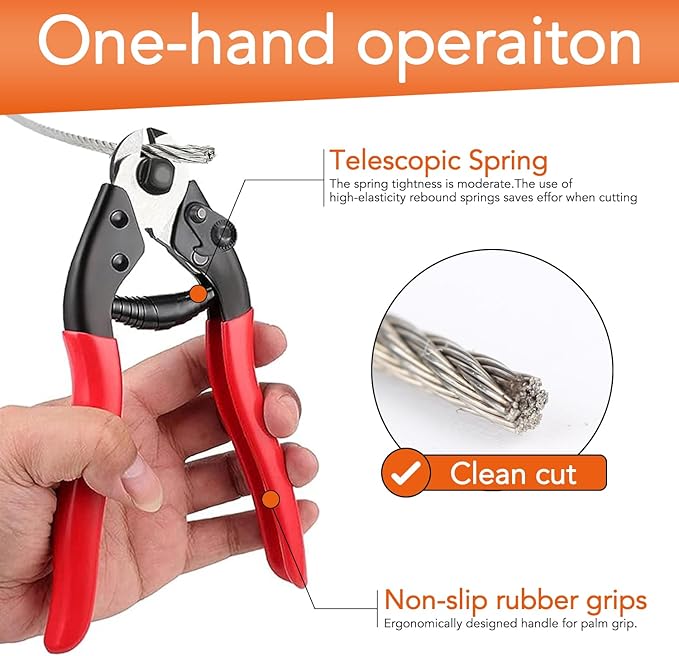 Cable Cutter Wire Cutter Heavy Duty up to 532" Stainless Steel Aircraft Wire rope for Decking Railing Fencing Bike Bicycle Brake Cutter DIY projects