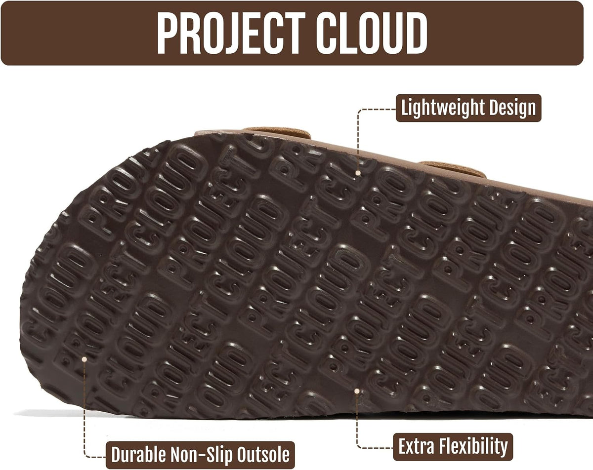 Project Cloud 100% Genuine Leather Mens Sandals - Memory Foam Insole & Cork Footbed Slides for Men Footwear - Non-Slip Summer Sandals for Men & Lightweight Mens Slides (Heritage)