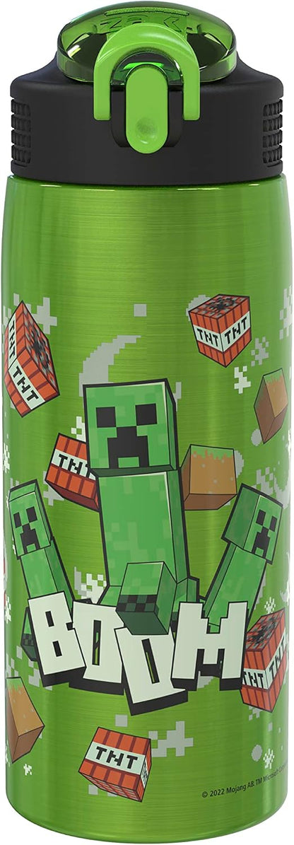 Minecraft Water Bottle for Travel and At Home, 19 oz Vacuum Insulated Stainless Steel with Locking Spout Cover, Built-In Carrying Loop, Leak-Proof Design (Creeper)