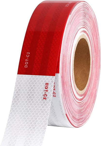 WAENLIR 2 inch x 160Feet Reflective Safety Tape DOT-C2 Waterproof Red and White Adhesive Conspicuity Tape for Trailer, Outdoor, Cars, Trucks