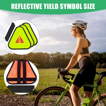 DLUGOPIS Reflective Yield Symbol 7 * 7inch Reflective Safety Triangle 2PC | Bike Reflective Triangle Sign High Visibility Safety Flag with Magic Adhesive Strap for Safety at Night Bike Recumbent Trike ( 2 packs )