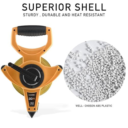 LAND 100FT30M Heavy Duty Fiberglass Tape Measure - 12-Inch Wide, Dual InchMetric Scale, Durable Open Reel Measuring Tape for Surveying, Engineering, Runway Construction