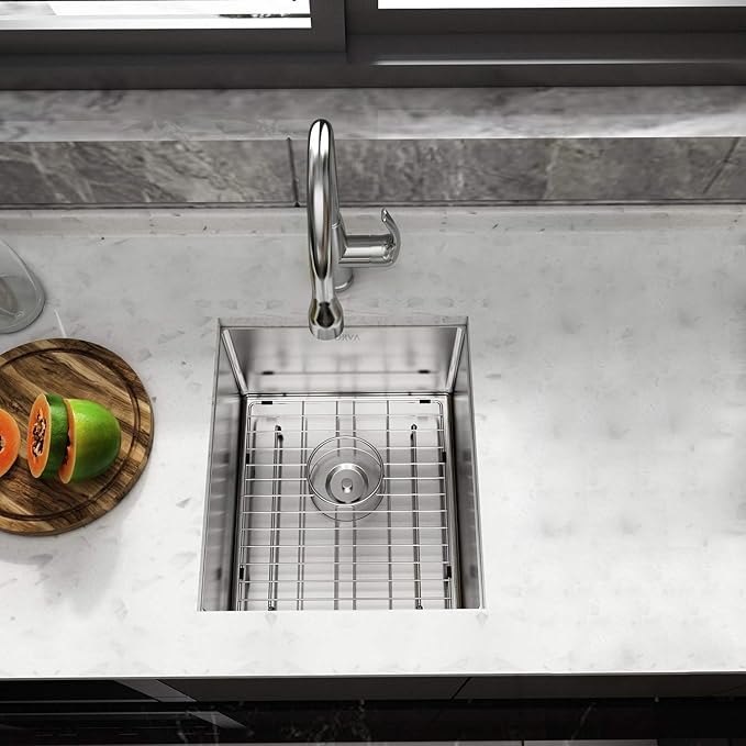TORVA 13 x 15 Inch Undermount Kitchen Sink, Premium 304 Stainless Steel Bar Sink - 8 Inches Deep Basin Single Bowl Sink