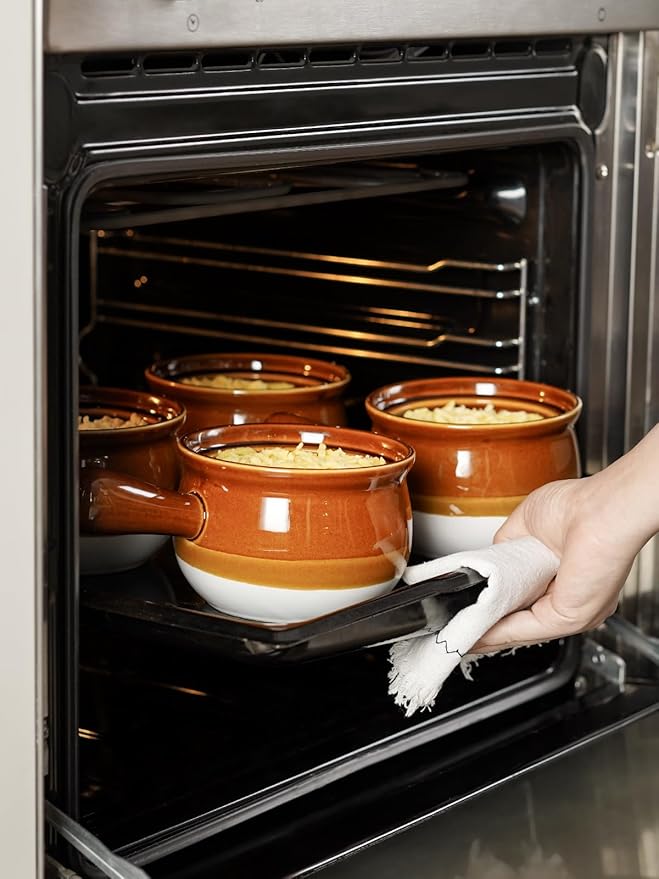 LE TAUCI French Onion Soup Bowls, 22 Ounces Ceramic Soup Bowls with Handles for Soup, Cereal, Chilli, Beef Stew, Soup Crocks Oven Safe and Stackable, Set of 4