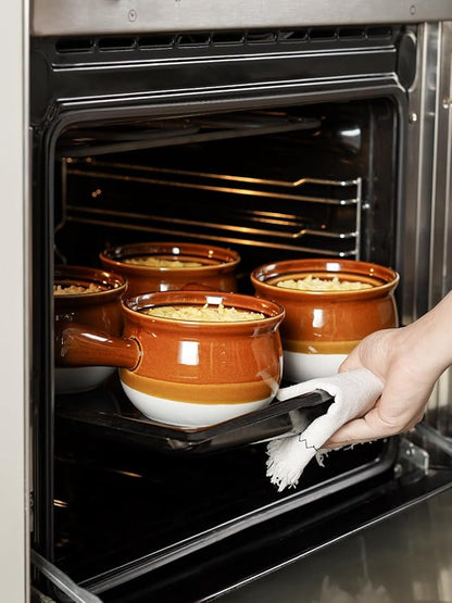 LE TAUCI French Onion Soup Bowls, 22 Ounces Ceramic Soup Bowls with Handles for Soup, Cereal, Chilli, Beef Stew, Soup Crocks Oven Safe and Stackable, Set of 4
