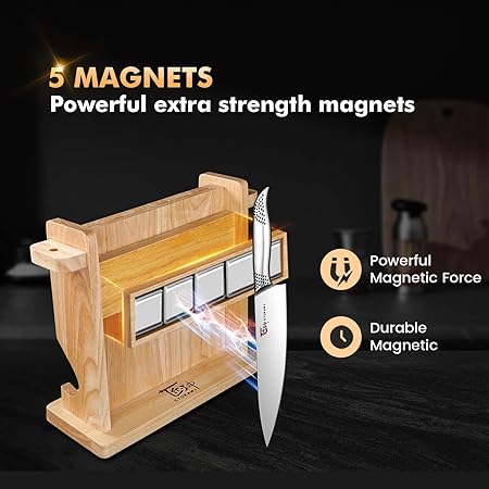 Kitchen Knife Set, Japanese Style Knife Set with Magnetic Block Holder, High Carbon Stainless Steel Sharp Knives Set for kitchen, Ergonomic Handle and Sharpener, 14 PCS Black Dot