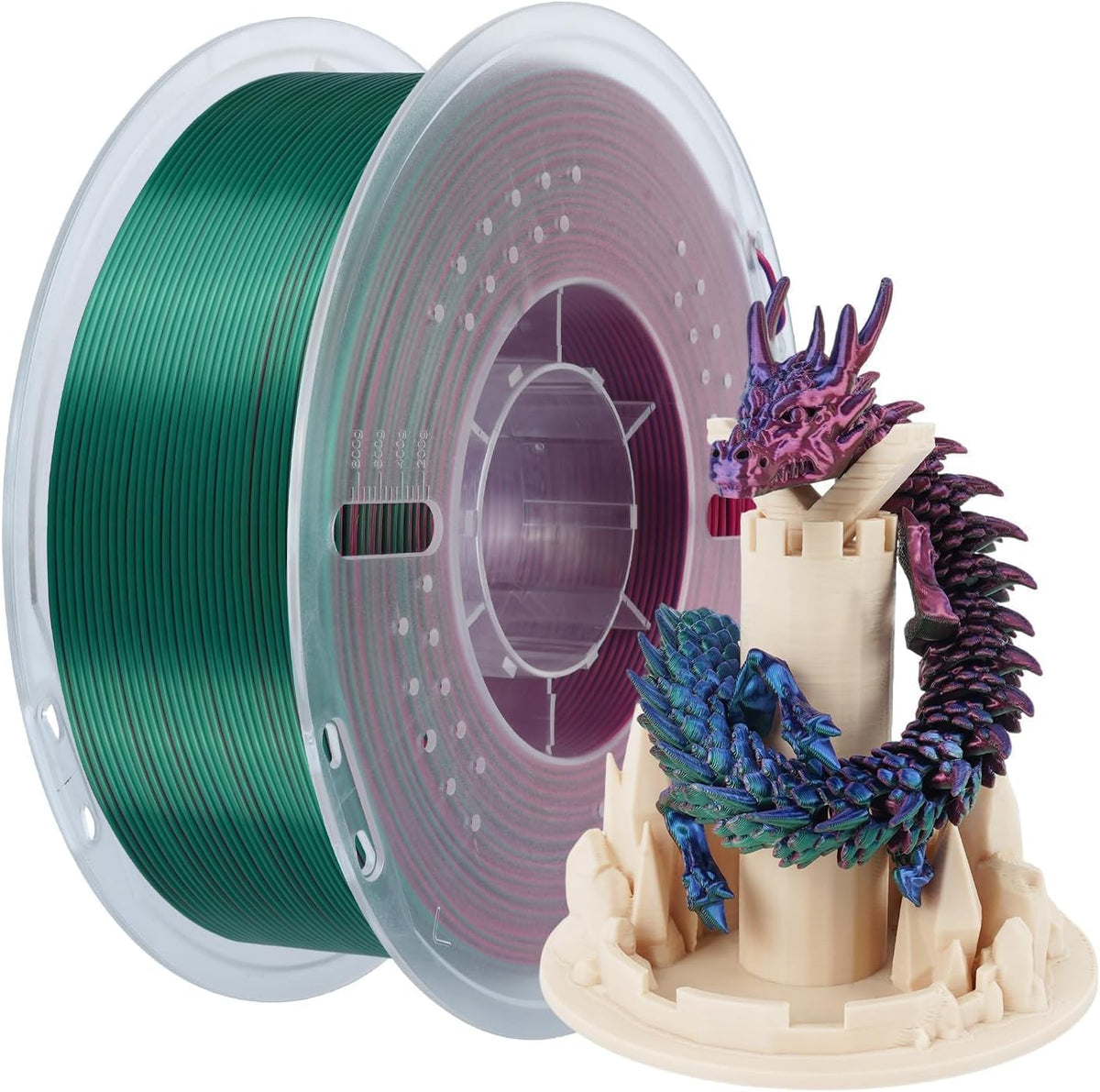 PLA Filament, Multicolor Silk PLA Filament, Tri Color 3D Printer Filament, 1.75 mm, Dimensional Accuracy +/- 0.03 mm, 1kg Spool(2.2lbs), Red Blue Green