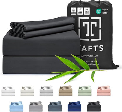Tafts Full Sheets Set, Pure 100% Viscose derived from Bamboo Bed Sheets Set, Luxuriously Soft, Silky, Cooling Sheets, Double Stitched, Lifetime Quality Promise (Midnight Black)