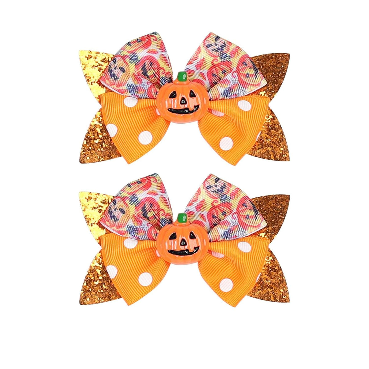 Spooktacular Halloween Hair Accessories For Girls Pumpkin Cat Bow Clips 2pc Womens Hair Barrettes Large (A, One Size)