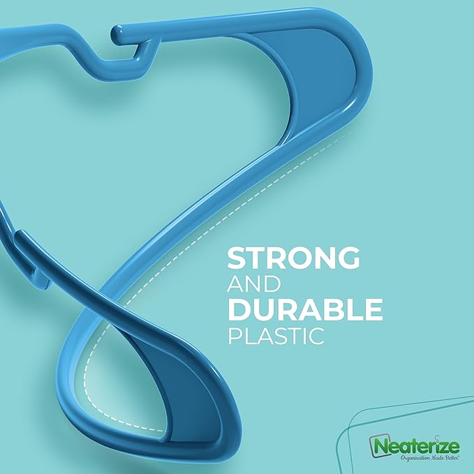 NEATERIZE Clothes Hangers 16 Pack Blue - Plastic Hangers - Ganchos Colgar Ropa