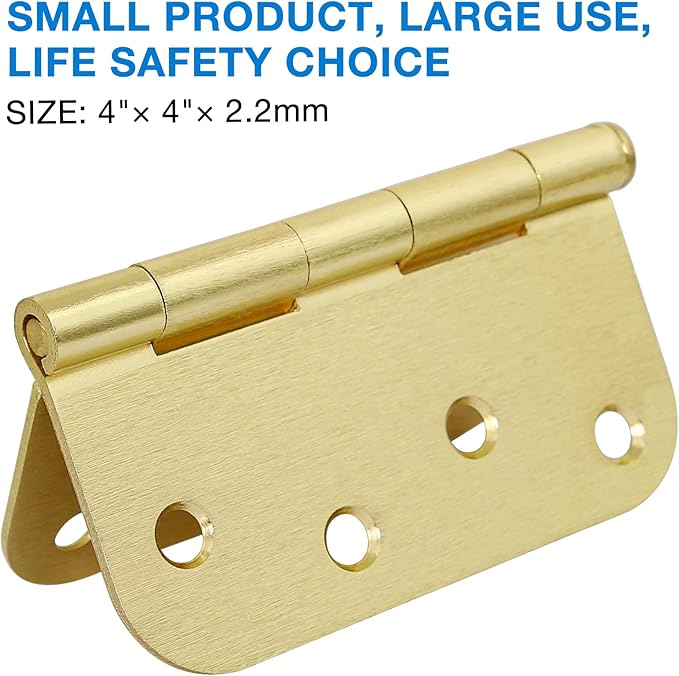4 Inch Door Hinges Noise-Free 3 Pack Brass Door Hinges Rounded 5/8"Radius Residential/Commercial,Interior/Exterior Hinges For Front Bedroom Bi-folding Double French Garage Gate Doors Heavy Duty Steel