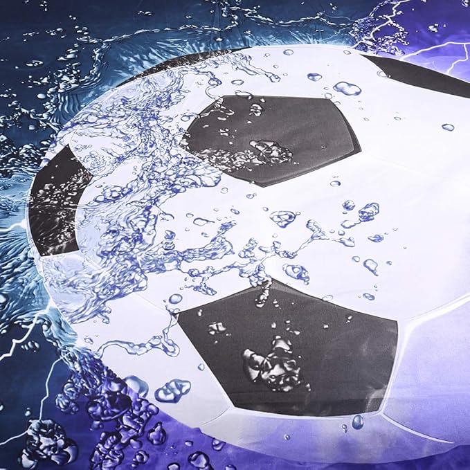 WONGS BEDDING Soccer Duvet Cover Set Twin Sports Blue Flame 3D Printed Soccer Comforter Cover Set with 1 Pillowcase for Kids Boys Soft Microfiber Twin Size 68"x 86"(Not Comforter)