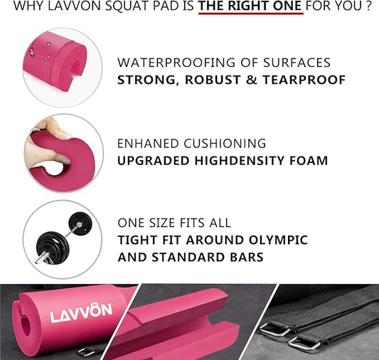 Squat Pad Set - Foam Barbell Pad for Squats Cushion, Lunges  Bar Padding for Hip Thrusts - Standard Weight Bar Pad - With Ankle Straps, Wrist Straps for Weightlifting