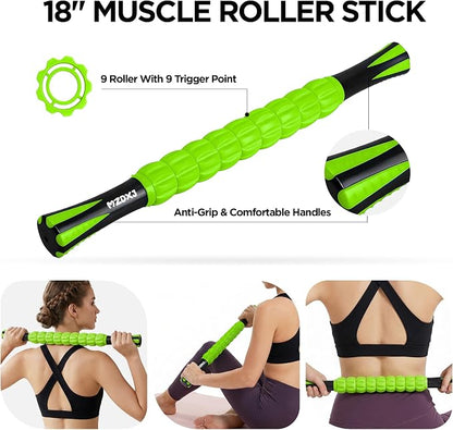 Muscle Roller & Massage Roller Stick for Athletes - Lymphatic Drainage Support, Relieves Muscle Soreness, Cramping & Tightness - Targets Legs, Arms, Back & Calves ?Green ?