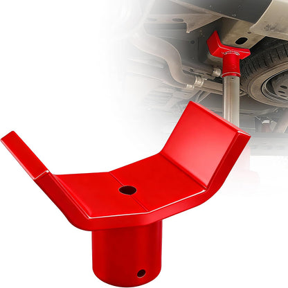 Bottle Jack Adapter for 12-Ton Bottle Jack - Heavy Duty Steel Lifting Saddle Compatible with 3" & 4" Round/Square Axle Tubes - Fits 1.65" or Smaller Jack Accessories - 20,000 lb Capacity (Red)