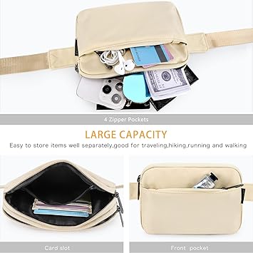 ZORFIN Fanny Packs for Women Men: Crossbody Belt Bag with Adjustable Strap - Fashion Waist Packs for Workout Running Traveling Hiking Ivory