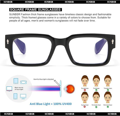 Classic Square Sunglasses for Women Men Trendy Thick Frame Rectangle Sun Glasses Chunky Black Shades