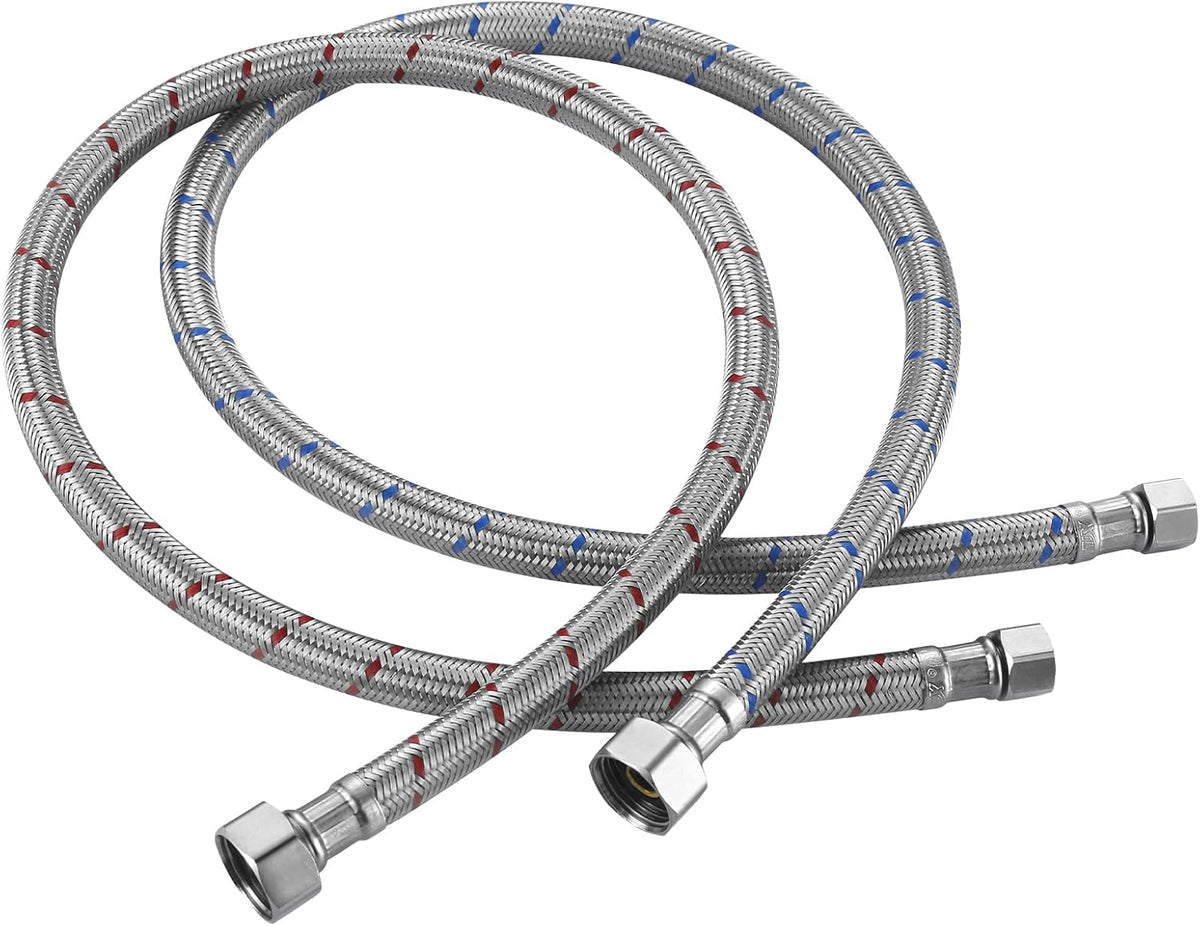30-Inch Faucet Supply Lines: Braided Stainless Steel Flexible Faucet Hose Connector - 3/8" Compression x 1/2" FIP Water Supply Lines for Bathroom Kitchen Sink Hose Extension 2PCS
