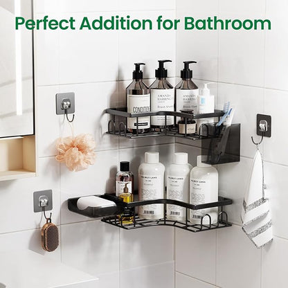 Adhesive Shower Caddy, 2 Pack Corner Bath Organizer, Rustproof Stainless Steel Shower Shelves with Large Capacity, No Drilling Shelves for Bathroom Storage, Home, Kitchen Decor