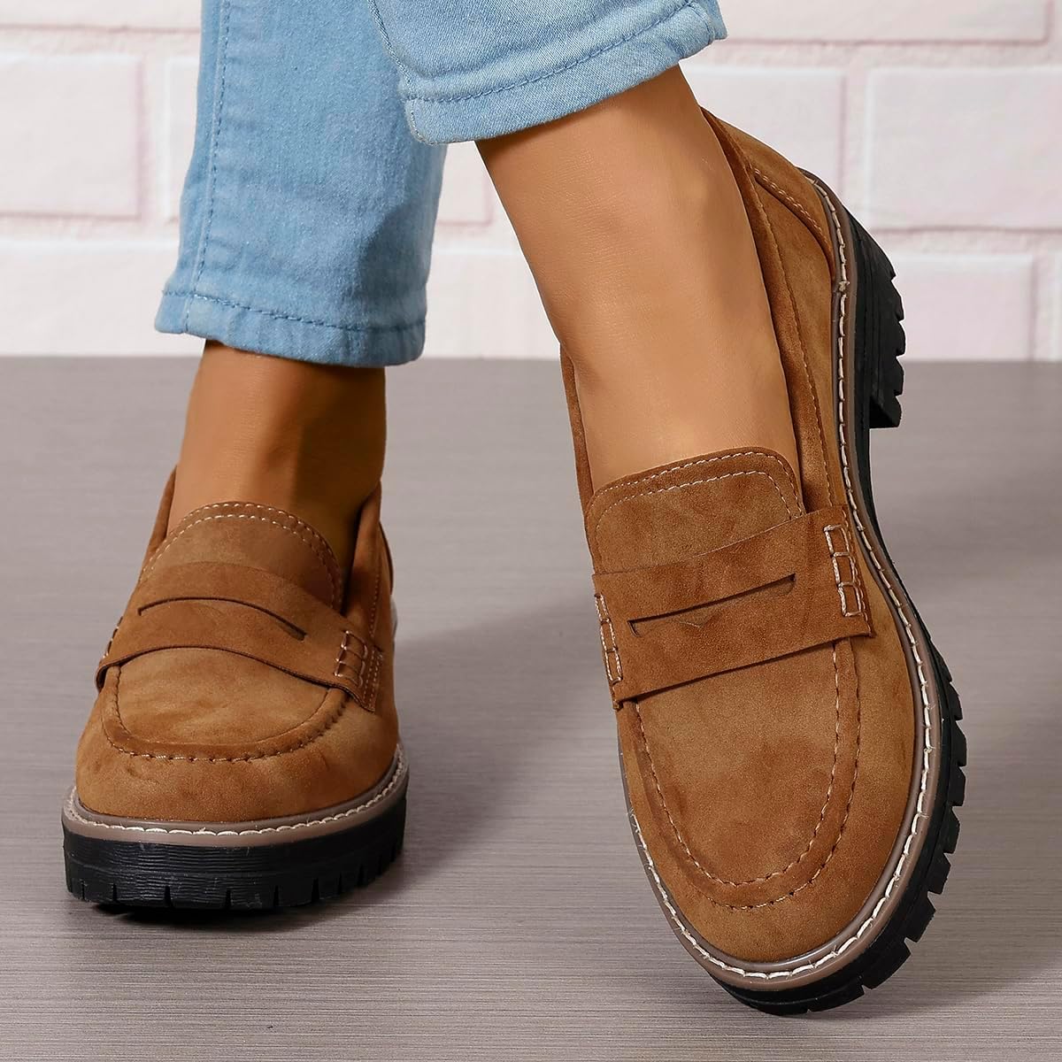 Womens Loafers Shoes Platform Chunky Penny Loafer Lug Sole Comfortable Slip On Work Office Business Casual Dress Shoes, US Size 5-11.5