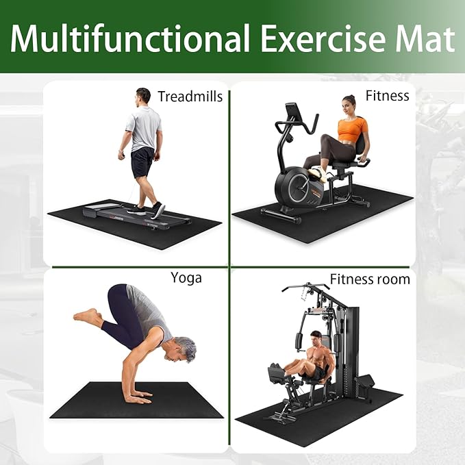 Jakarl Bike Mat Compatible with Treadmill  Elliptical Machine, 6mm Thick, Protects Hardwood Floor  Carpet, Black Trainer Mat for Exercise Equipment (30" x 60")