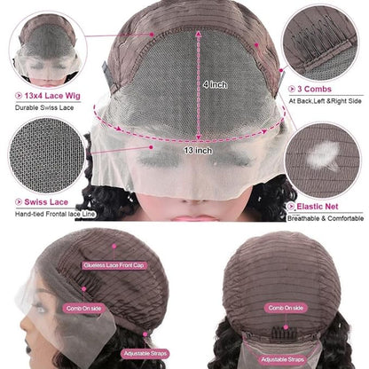 13x4 HD Deep Wave Lace Front Wigs Human Hair Pre Plucked Deep Wave Frontal Wigs Human Hair Curly Lace Front Wig Human Hair 180 Density Glueless Human Hair Wigs 24 Inch