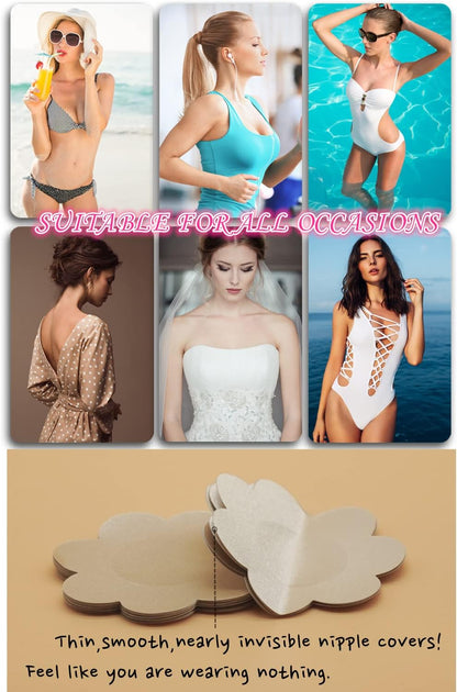 10 Pcs Nipple Covers For Women Hypoallergenic Disposable Adhesive Nipple Pasties No-Show Satin Breast Petals Stickers
