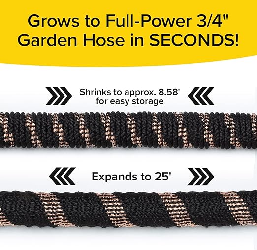 Pocket Hose Copper Bullet AS-SEEN-ON-TV Expands to 25 ft REMOVABLE Turbo Shot Multi-Pattern Nozzle 650psi 3/4 in Solid Copper Anodized Aluminum Fittings Lead-Free Lightweight No-Kink Garden Hose