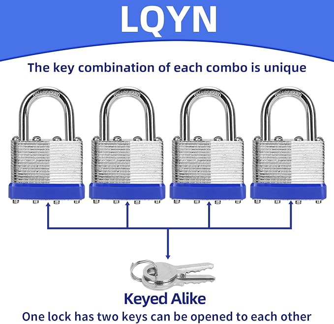 Padlocks with Same Key, LQYN 2 Pcs Laminated Keyed Padlock (1-9/16", 40mm),Keyed Alike Locks,Normal Shackle,for Storage Locker,Hasp Latch,Toolbox,Sheds
