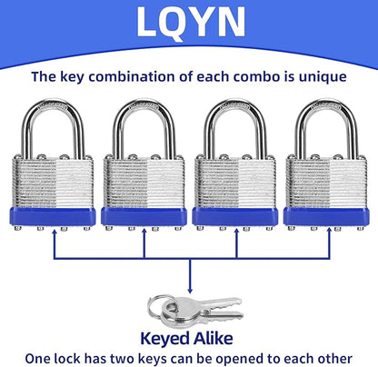 Padlocks with Same Key, LQYN 2 Pcs Laminated Keyed Padlock (1-9/16", 40mm),Keyed Alike Locks,Normal Shackle,for Storage Locker,Hasp Latch,Toolbox,Sheds