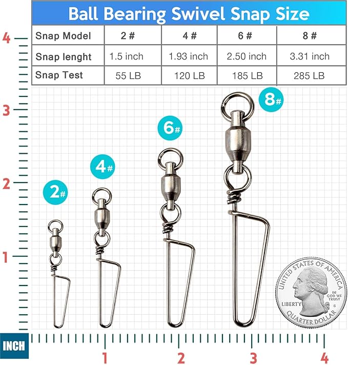 Ball Bearing Snap Swivels, Stainless Steel Coastlock Clips Corrosion Resistant Trout Fishing Gear Catfishing Tackle Kayak Accessories for Lures Leaders Test 55 Lb -285 Lb (50 or 25 Pcs for Choice)