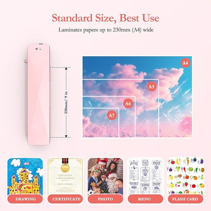 Crenova A4 Laminator Machine 4 in 1 Personal Desktop Hot  Cold with 10 Laminating Pouches No Bubbles 9 Inch Thermal Laminator for Home Office School Business Use Pink