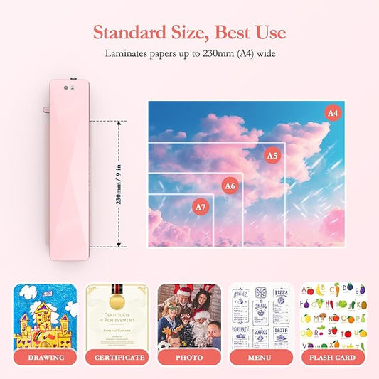 Crenova A4 Laminator Machine 4 in 1 Personal Desktop Hot  Cold with 10 Laminating Pouches No Bubbles 9 Inch Thermal Laminator for Home Office School Business Use Pink