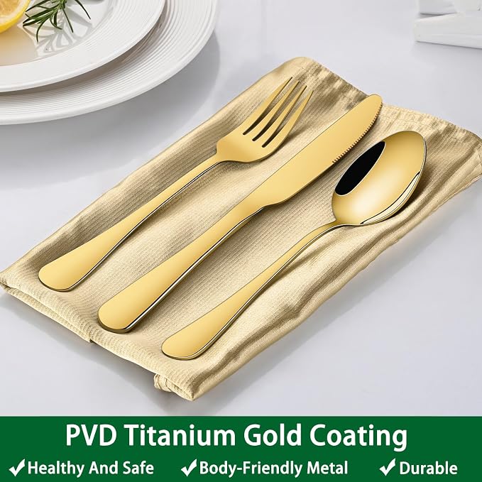 16-Piece Gold 8 Inches Stainless Steel Dinner Forks Set,Golden Silverware Fork,Durable Mirror Polishing Table Forks For Restaurant And Hotel