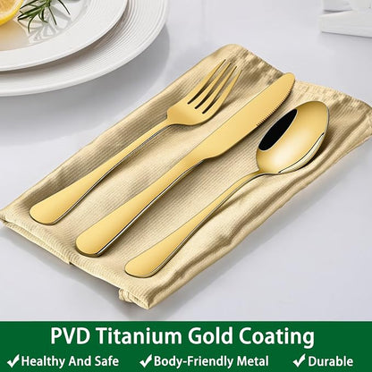 16-Piece Gold 8 Inches Stainless Steel Dinner Forks Set,Golden Silverware Fork,Durable Mirror Polishing Table Forks For Restaurant And Hotel