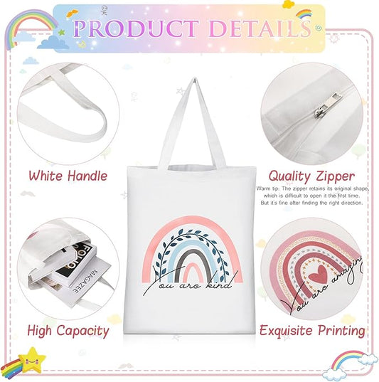 Sanwuta 2 Pcs Aesthetic Canvas Bag Inspirational Tote with Zipper Thank You Gift Bag for Women Teacher Reusable Canvas Bag
