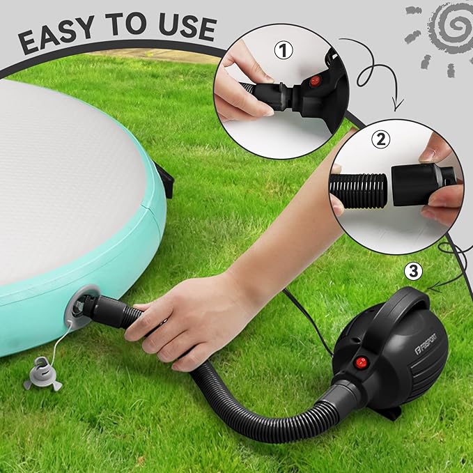 FBSPORT Air Pump for Inflatable Mat, Electric Air Pump 600W with 4 Nozzles, Portable and Fast Inflation AC110-120V, Suitable for Air Mat Float Dock Inflatable Beds
