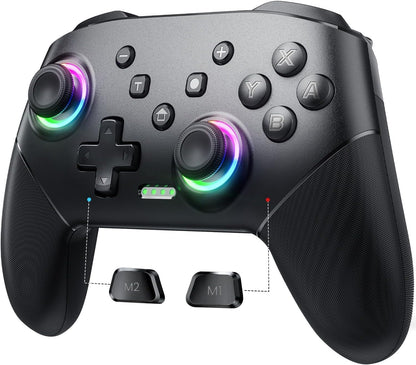 VOYEE Wireless Switch Controllers for Switch/Lite/OLED/PC, Pro Controller One-Key Pairing Gamepad with 9-Color RGB LEDs, 6-Axis Motion Control, Wake Up Function