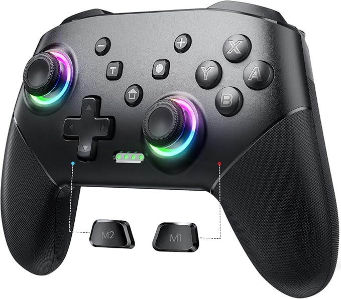 VOYEE Switch Controller Wireless, Pro Controllers Compatible with Switch LiteOLEDPC, One-Key Pairing Gamepad with 9-Color RGB LEDs 1000mAh Battery 6-Axis Motion Wake Up Function