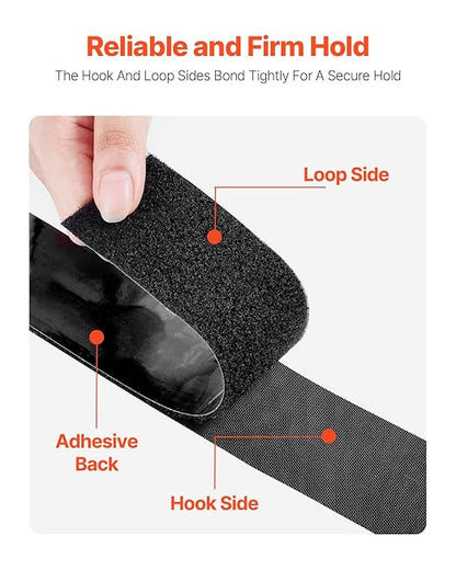 VEVOR 16 ft x 1.5 in Hook and Loop Tape, Hook Loop Heavy Duty Strips Rolls, Strong Nylon Self Adhesive Strips Roll, Sticky Back Fastener Tape Roll Ideal for Home Office School and Crafting, Black