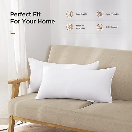 Acanva Throw Pillow Stuffer Inserts Decorative Rectangle Premium Sham Forms Cushion for Sofa Couch Chair, 12x20 Inch (Pack of 1), White