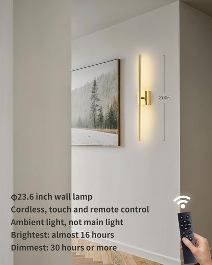 KDG Cordless Wall Sconces Set of 2, Wireless 5200mAh Rechargeable Battery Operated LED Wall Lamps with Remote, 360° Rotate Lightings for Wall Painting, Bedroom, Hallway, Night Light 23.6 inch (Nickel