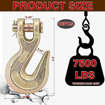 3/8" Chain Hook Clevis Grab Hook, Grade 70 Forged Steel Alloy Clevis Hooks, Heavy Duty Chain Hook for Trailer Truck Transport - 7500 LBS Capacity (1 Pack)